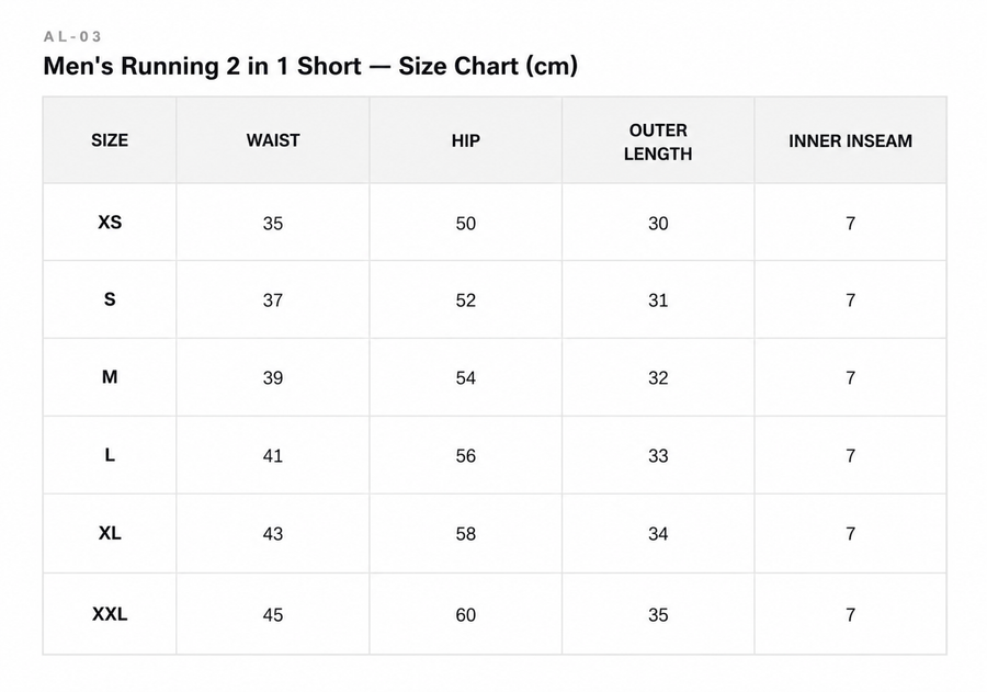 Size Guide for STRIDE RUNNING SHORT 2-1