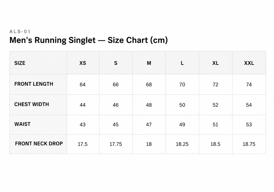 Size Guide for STRIDE RUNNING SINGLET