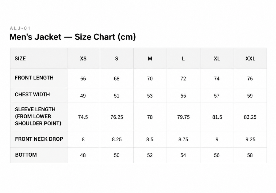 Size Guide for STRIDE RUNNING JACKET
